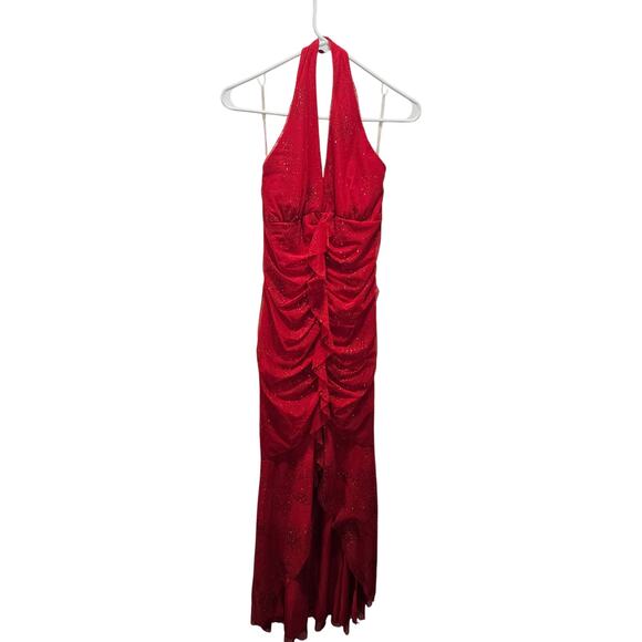Vintage Jessica McClintock Gunne Sax Halter Red Glitter Prom Gown Dress Size 7/8 - Picture 1 of 11